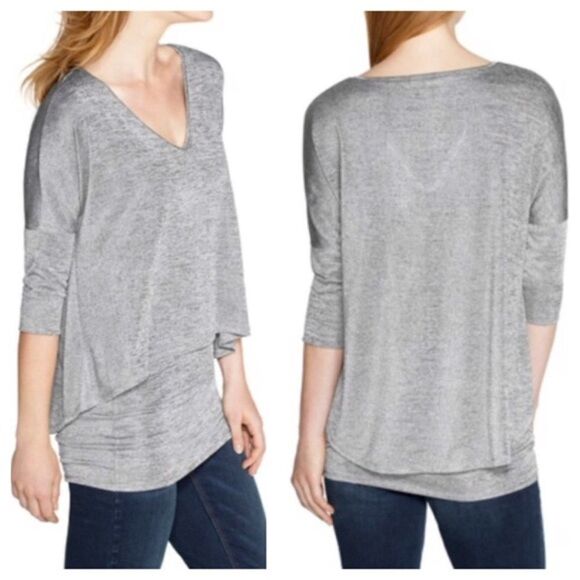 👚 White House Black Market Silver Gray Tunic - Size Small - NWT - 3/4 Sleeves - Picture 1 of 3